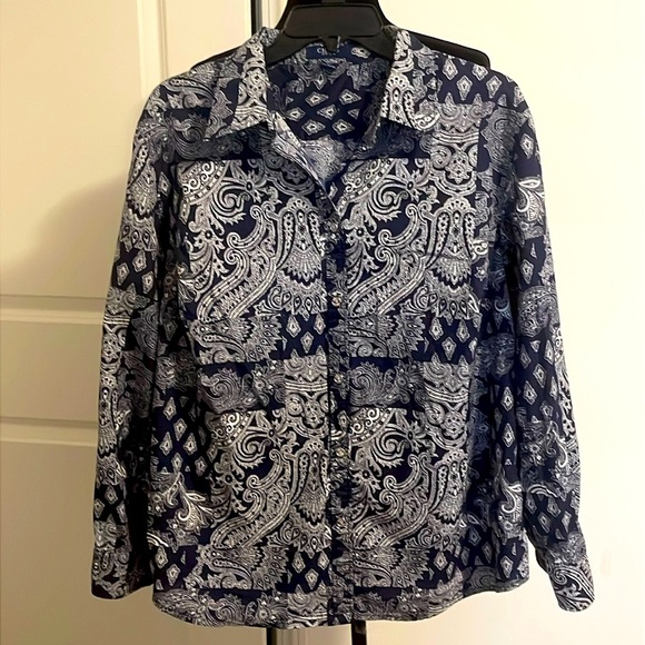 Chaps 100% Cotton Long Sleeve Blue White Paisley Button Down Shirt Top Size 2X - Picture 1 of 5